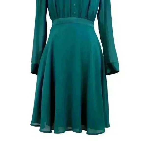 Modcloth Green Pleated Button Front A-Line Chiffon Knee Length Dress Size Small - Picture 6 of 8